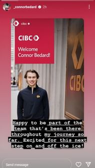 Connor Bedard's Instagram post